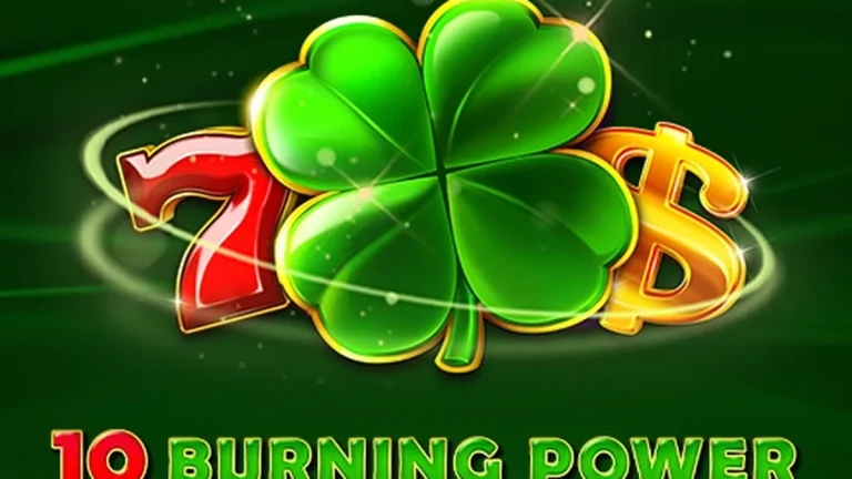 Tampilan antarmuka slot 10 Burning Power dengan simbol buah klasik dan latar belakang api.